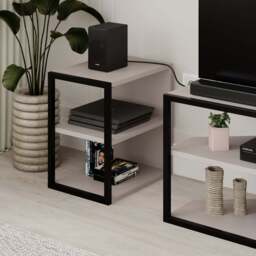 Decortie Echo 2 Shelf Mocha Grey Metal Frame Modern TV Unit with 2 Side Table - Size: 45 x 160 x 42cm - Wilko - thumbnail 5