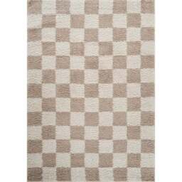 Desire Rugs Chester Beige Shaggy Checkered Rug 120 x 170cm - Size: 170 x 120 x 3cm - Blonde - Wilko