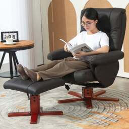 HOMCOM Black Leather Upholstered Recliner Chair with Footstool - Size: Single - Wilko