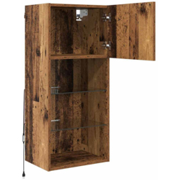 vidaXL Single Door 3 Shelf Old Wood Wide Wall Mounted LED TV Unit - Size: 200 x 90 x 40cm - Brown - Wilko - thumbnail 6