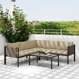 Outsunny 5 Seater Khaki Garden Sofa Set with Mesh Pocket - Cream - Wilko - thumbnail 5