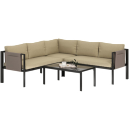 Outsunny 5 Seater Khaki Garden Sofa Set with Mesh Pocket - Cream - Wilko - thumbnail 3