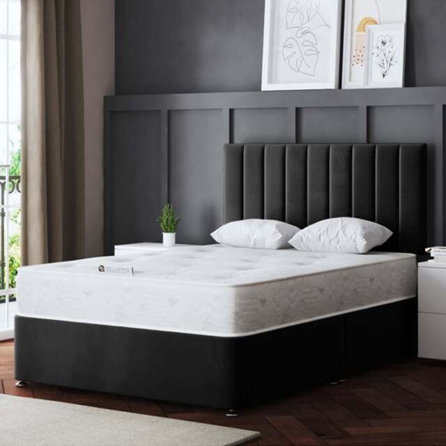 DS Living Amelia Small Single Black Upholstered Panel Divan Bed - Wilko - image 1