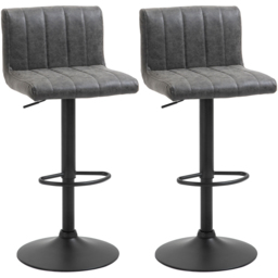 Portland Dark Grey PU Leather Height Adjustable Swivel Bar Stool Set of 2 - Wilko - thumbnail 3
