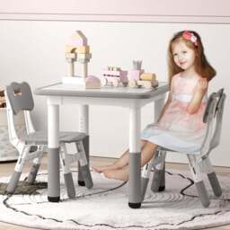 AIYAPLAY 2 Seater Grey Height Adjustable Kids Table and Chair Set - Wilko