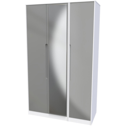 Crowndale Monaco 3 Door Grey Gloss and White Tall Mirror Wardrobe Ready Assembled - Grey Gloss & White - Wilko - thumbnail 3