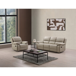 Salerno 3 Seater Light Grey Leather Manual Recliner Sofa - Wilko - thumbnail 5