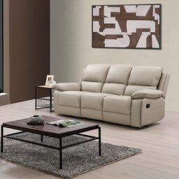 Salerno 3 Seater Light Grey Leather Manual Recliner Sofa - Wilko