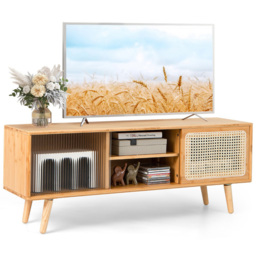 Costway 2 Door 2 Shelf Natural Bamboo TV Unit - Size: 134 x 39 x 14cm - Cream - Wilko - thumbnail 5