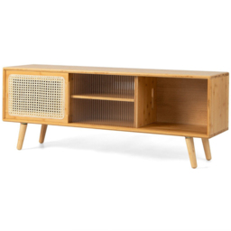 Costway 2 Door 2 Shelf Natural Bamboo TV Unit - Size: 134 x 39 x 14cm - Cream - Wilko - thumbnail 3