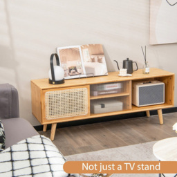 Costway 2 Door 2 Shelf Natural Bamboo TV Unit - Size: 134 x 39 x 14cm - Cream - Wilko - thumbnail 7