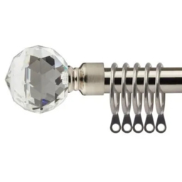 New Edge Blinds 160-300cm Extendable Brushed Silver Cristalla Metal Curtain Pole - Size: 160 - 300cm - Wilko
