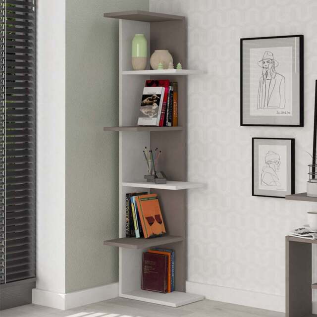 Decortie Saso White and Mocha Grey 5 Tier Medium Corner Display Unit - Multi - Wilko - image 1