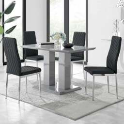 Furniturebox Molini Valera 4 Seater Dining Set Grey Gloss Black and Chrome - Wilko - thumbnail 1