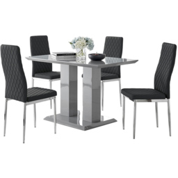 Furniturebox Molini Valera 4 Seater Dining Set Grey Gloss Black and Chrome - Wilko - thumbnail 3