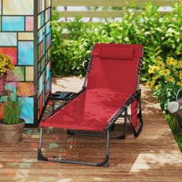 Outsunny Red 5 Level Adjustable Folding Sun Lounger with Side Table - Size: 31 x 60 x 190cm - Wilko - thumbnail 4