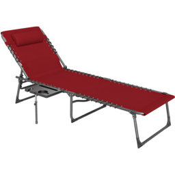 Outsunny Red 5 Level Adjustable Folding Sun Lounger with Side Table - Size: 31 x 60 x 190cm - Wilko - thumbnail 3
