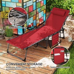 Outsunny Red 5 Level Adjustable Folding Sun Lounger with Side Table - Size: 31 x 60 x 190cm - Wilko - thumbnail 7