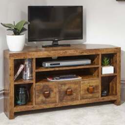 GFW Jakarta 3 Drawer 6 Shelf Mango Yellow Corner TV Unit - Size: 43 x 104 x 54cm - Brown - Wilko