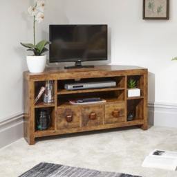 GFW Jakarta 3 Drawer 6 Shelf Mango Yellow Corner TV Unit - Size: 43 x 104 x 54cm - Brown - Wilko - thumbnail 6