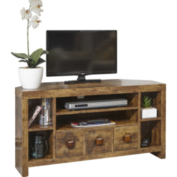GFW Jakarta 3 Drawer 6 Shelf Mango Yellow Corner TV Unit - Size: 43 x 104 x 54cm - Brown - Wilko - thumbnail 4