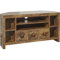 GFW Jakarta 3 Drawer 6 Shelf Mango Yellow Corner TV Unit - Size: 43 x 104 x 54cm - Brown - Wilko - thumbnail 5