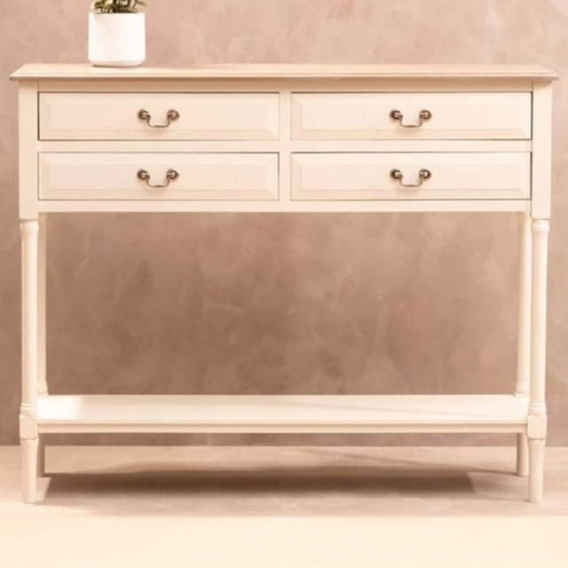 Premier Housewares Heritage 4 Drawer Console Table - Size: 113 x 32 x 90cm - Cream - Interiors by Premier - Wilko - image 1