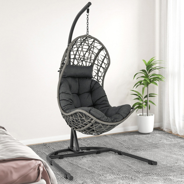 Costway Grey Hanging Egg Patio Wicker Chair - Size: 105 x 65 x 44cm - Wilko - image 1