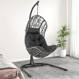 Costway Grey Hanging Egg Patio Wicker Chair - Size: 105 x 65 x 44cm - Wilko