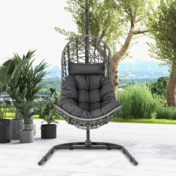 Costway Grey Hanging Egg Patio Wicker Chair - Size: 105 x 65 x 44cm - Wilko - thumbnail 5