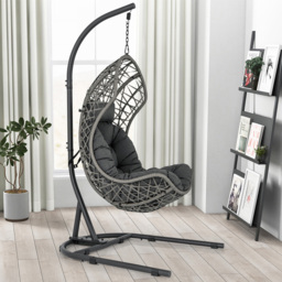 Costway Grey Hanging Egg Patio Wicker Chair - Size: 105 x 65 x 44cm - Wilko - thumbnail 6