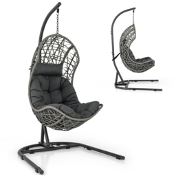 Costway Grey Hanging Egg Patio Wicker Chair - Size: 105 x 65 x 44cm - Wilko - thumbnail 3