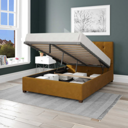 Aspire Hepburn King Size Ochre Plush Velvet Ottoman Bed - Orange - Aspire Beds - Wilko - thumbnail 3
