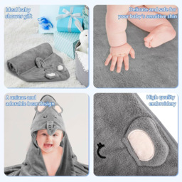 Dyzi Black Animal Cartoon Ultra Soft and Absorbent Baby Hooded Bath Towel - Size: 110 x 80 x 80cm - Wilko - thumbnail 7