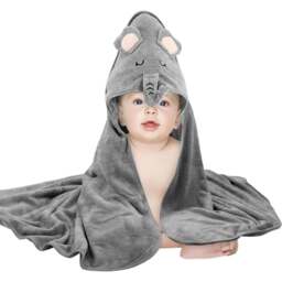 Dyzi Black Animal Cartoon Ultra Soft and Absorbent Baby Hooded Bath Towel - Size: 110 x 80 x 80cm - Wilko - thumbnail 1