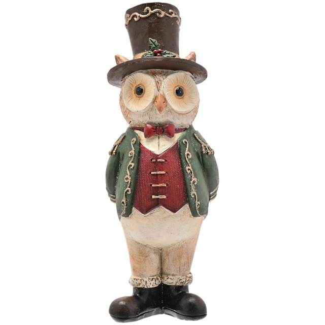 The Seasonal Gift Co. Christmas Owl Top Hat Christmas Figurine - Size: 17 x 6 x 5.5cm - Green - Wilko - image 1