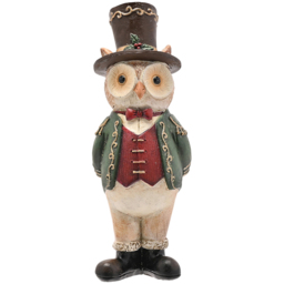 The Seasonal Gift Co. Christmas Owl Top Hat Christmas Figurine - Size: 17 x 6 x 5.5cm - Green - Wilko - thumbnail 1