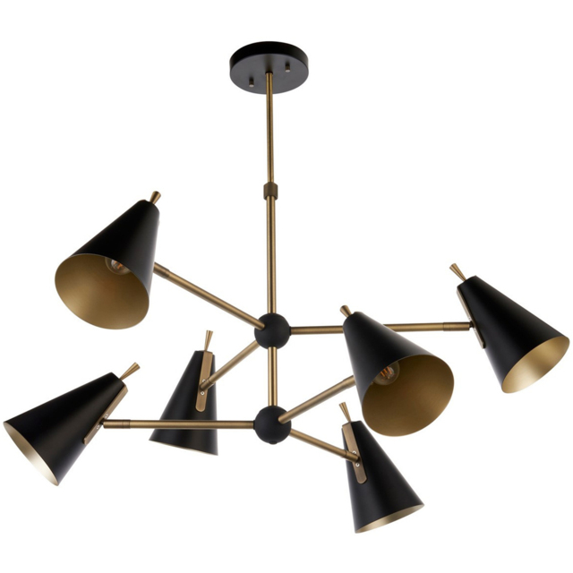 Merano Alta 6 Light Matt Black and Antique Brass Pendant Light - Size: 96 x 96 x 76cm - Brown - Wilko - image 1