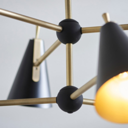Merano Alta 6 Light Matt Black and Antique Brass Pendant Light - Size: 96 x 96 x 76cm - Brown - Wilko - thumbnail 5