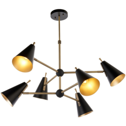 Merano Alta 6 Light Matt Black and Antique Brass Pendant Light - Size: 96 x 96 x 76cm - Brown - Wilko - thumbnail 4