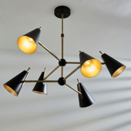 Merano Alta 6 Light Matt Black and Antique Brass Pendant Light - Size: 96 x 96 x 76cm - Brown - Wilko - thumbnail 7