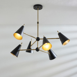 Merano Alta 6 Light Matt Black and Antique Brass Pendant Light - Size: 96 x 96 x 76cm - Brown - Wilko - thumbnail 3