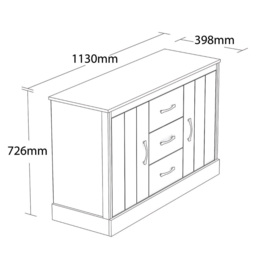 Camford 2 Door 3 Drawer Sideboard - Size: 73 x 113 x 40cm - Brown - Wilko - thumbnail 3