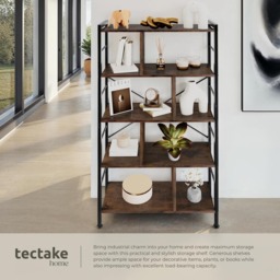 tectake Charleston 4 Shelf Industrial Dark Wood Shelving Unit - Size: 155 x 30 x 75.5cm - Brown - Wilko - thumbnail 4