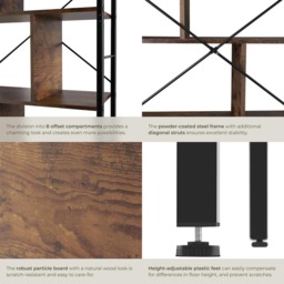 tectake Charleston 4 Shelf Industrial Dark Wood Shelving Unit - Size: 155 x 30 x 75.5cm - Brown - Wilko - thumbnail 6