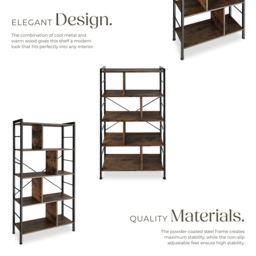tectake Charleston 4 Shelf Industrial Dark Wood Shelving Unit - Size: 155 x 30 x 75.5cm - Brown - Wilko - thumbnail 5