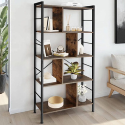 tectake Charleston 4 Shelf Industrial Dark Wood Shelving Unit - Size: 155 x 30 x 75.5cm - Brown - Wilko - thumbnail 1