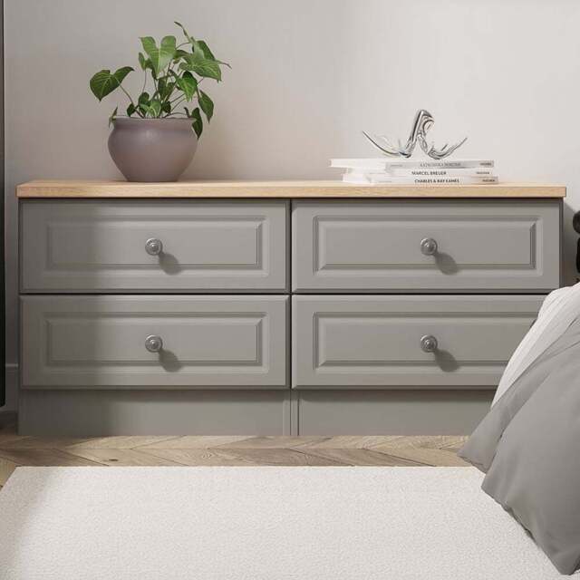 Crowndale Norfolk 4 Drawer Dusk Grey and Bardolino Oak Bed Box Ready Assembled - Dusk Grey & Bardolino Oak - Wilko - image 1