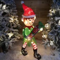 Samuel Alexander Green and Red Elf with Presents Warm White LED Christmas Decoration 3.5ft - Size: 107 x 50 x 30cm - Multi - Wilko