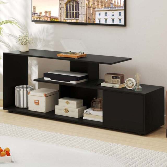 Costway Black 3 Tier Asymmetrical Media Console Table - Size: 152 x 38 x 58cm - Wilko - image 1